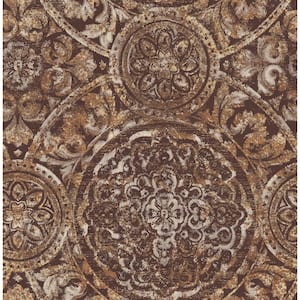 Ibiza Metallic Rust, Gold, and Dark Chocolate Medallion Paper Strippable Roll (Covers 56.05 sq. ft.)