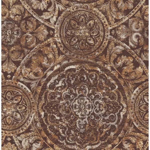 Seabrook Designs Ibiza Metallic Rust, Gold, and Dark Chocolate Medallion Paper Strippable Roll (Covers 56.05 sq. ft.)