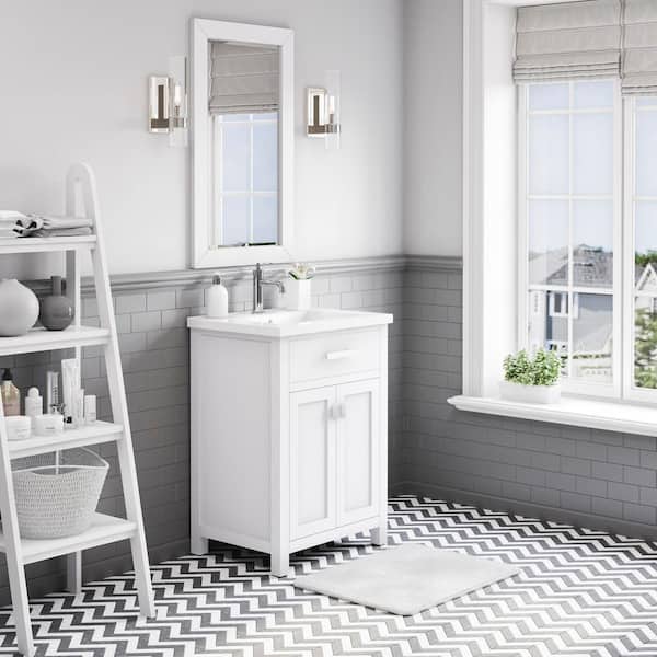 Myra Collection 24 in. Bathroom Vanity in Pure White with Ceramics Vanity Top in White - Vanity Only