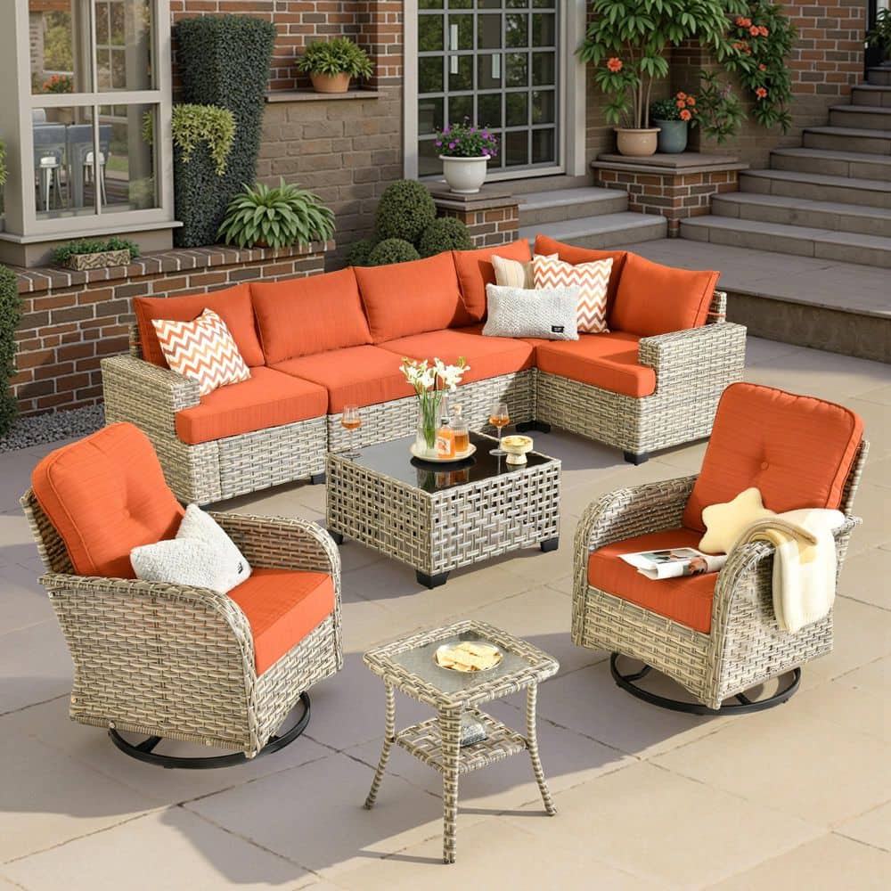 XIZZI Tuscany 9 Pieces Wicker Outdoor Patio and Swivel Rocking