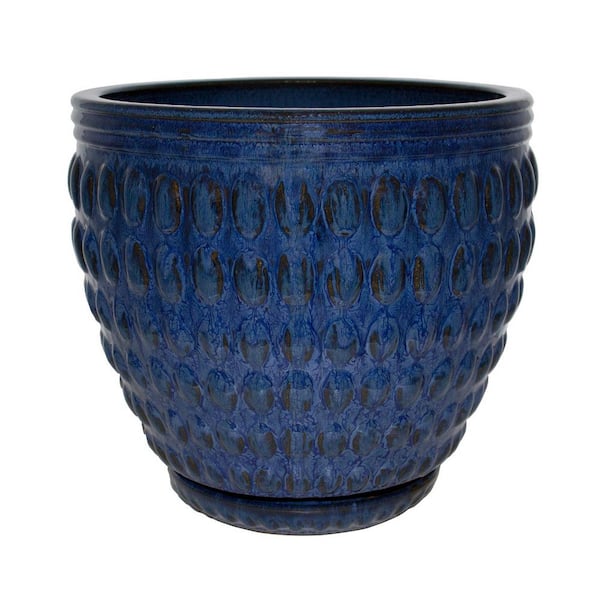 Trendspot 14 in. Dia Blue Barossa Ceramic Planter
