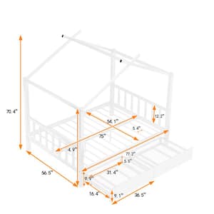 White Metal Frame Full Size House Platform Bed with 2-Drawers, Headboard and Footboard, Roof Design