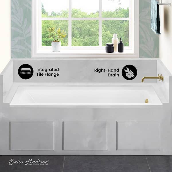 Voltaire 66 x 32 in. Acrylic Right-Hand Drain with Integral Tile Flange Rectangular Drop-in Bathtub in white Voltaire 66 x 32 in. Acrylic Right-Hand Drain with Integral Tile Flange Rectangular Drop-in Bathtub in white