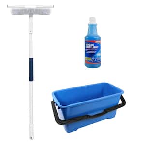 Window Squeegee with Scrubber and 5 ft. Pole, 32 Oz. Liquid Soap Glass Cleaner and 6 Gal. Bucket
