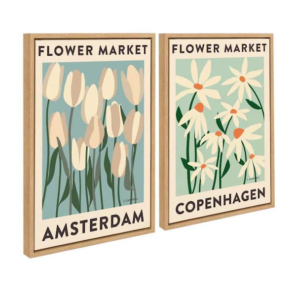 Sylvie "Flower Market 3 and 4" by Carrie Cantwell 2 Piece Natural Framed Art Print Set 18 in. x 24 in.