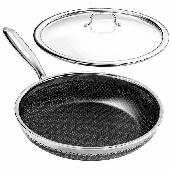 Induction Compatible Tri-Ply Heavy-Duty 10 in. Stainless Steel Nonstick Frying Pan in Silver with Lid