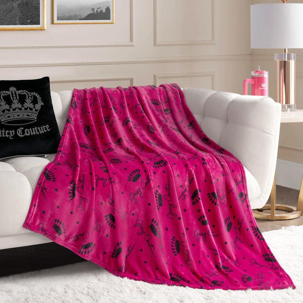 JUICY COUTURE Juicy Hot Pink Plush 50 in. x 70 in. L Polyester