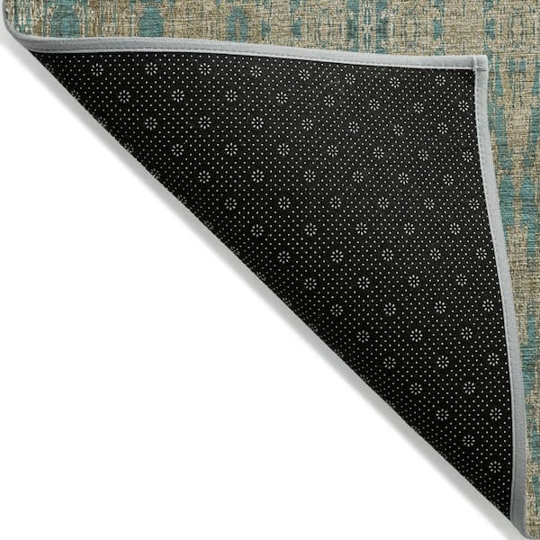 Teal Blue, Taupe, Beige 10 ft. x 14 ft. Woven Moroccan Polyester Rectangle Indoor/Outdoor Area Rug