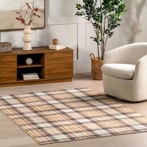 Kalila Retro Plaid Orange and Ivory 5 ft. 3 in. x 7 ft. 7 in. Area Rug