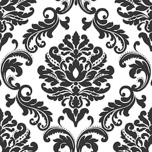 Ariel Black and White Damask Black Wallpaper Sample