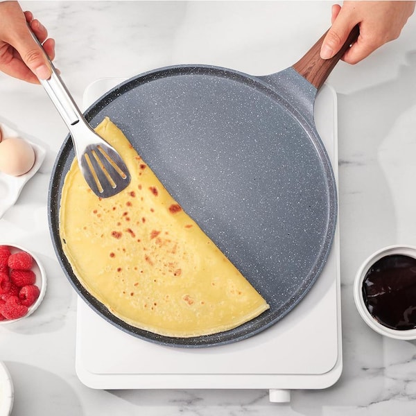 Wudkey 12 in. Gray Nonstick Crepe Pan, Granite Coating Dosa Pan