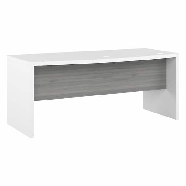 Bush Furniture Echo 71.97 in. Bow Front Rectangular Pure White/Modern Gray Desk