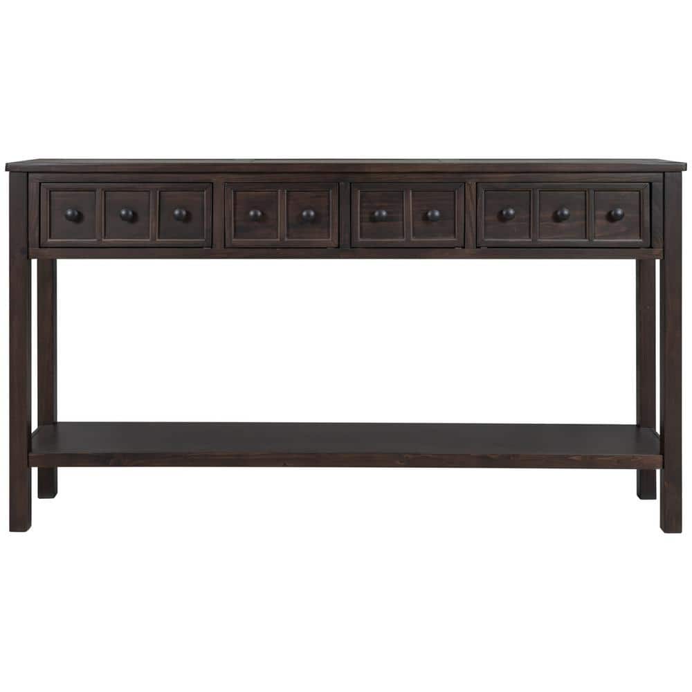 60 in. Espresso Rectangle Wood End Table, Rustic Entryway Console Table, Lo