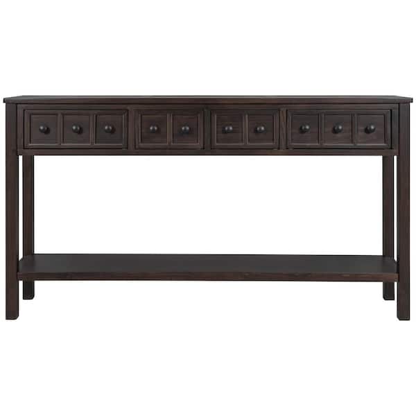 LCEPURE TRADE INC 60 in. Espresso Rectangle Wood End Table, Rustic Entryway Console Table, Long Sofa Table with Drawers and Bottom Shelf