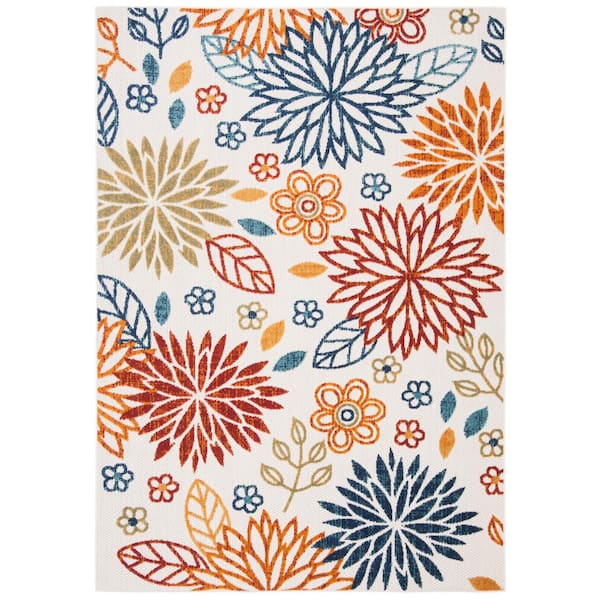 Cabana Creme/Red 2 ft. x 4 ft. Floral Indoor/Outdoor Area Rug