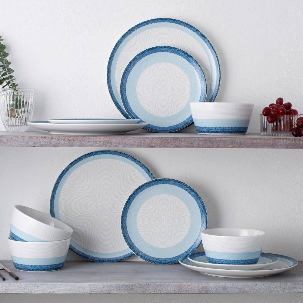 Sky Blue Porcelain Microwave-Safe Dinner Plates, Set of 4