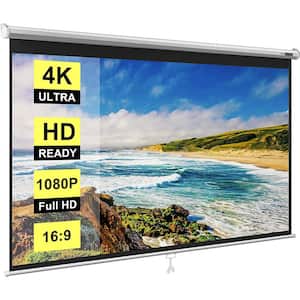80 in. Manual Pull-Down Retractable Projector Screen, 16:9 HD