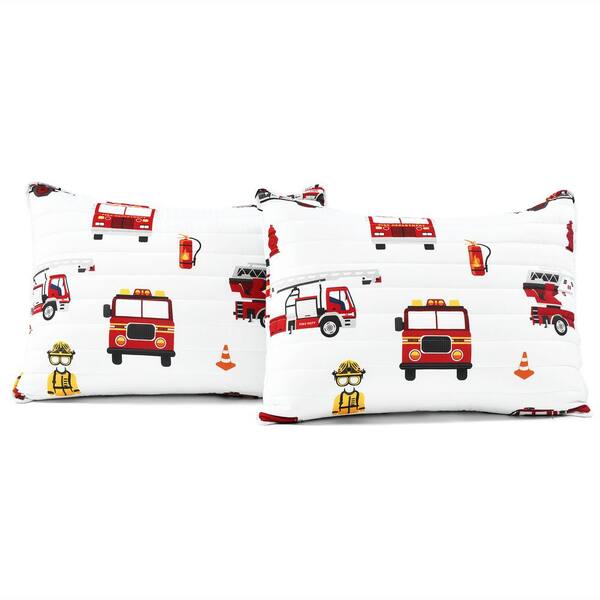 Triangle Home Fashions Make-A-Wish Fire Truck 4-Piece Full/Queen Quilt Set  in Red and Gray