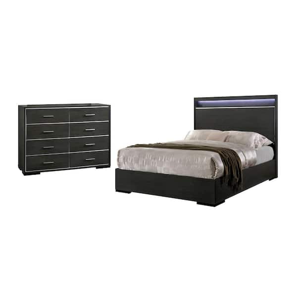 Furniture of America Magda 2-Piece Warm Gray Queen Wood Bedroom Set, Bed and Dresser