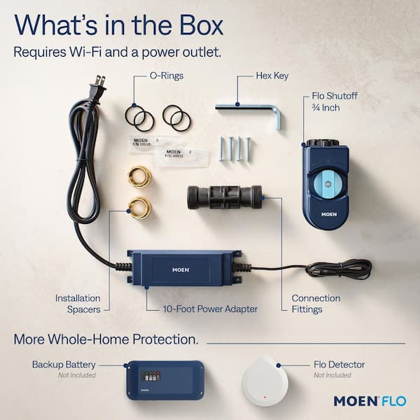 MOEN - Flo 3/4 in. Shutoff Whole-Home Leak Detector and Automatic Water Shutoff Valve with Brass Fittings