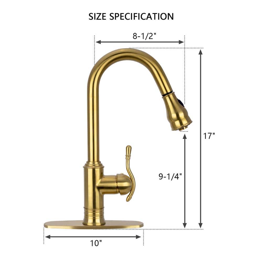 Brass Gold Single Handle Pull-Down Kitchen Faucet