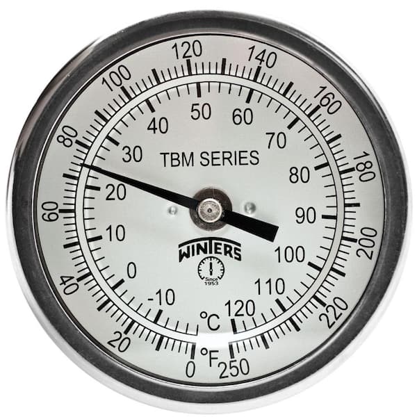 Winters Instruments TBM Series 3 in. Dial Thermometer with Fixed Center Back Connection and 4 in. Stem with Range of 0-250 Degrees F/C