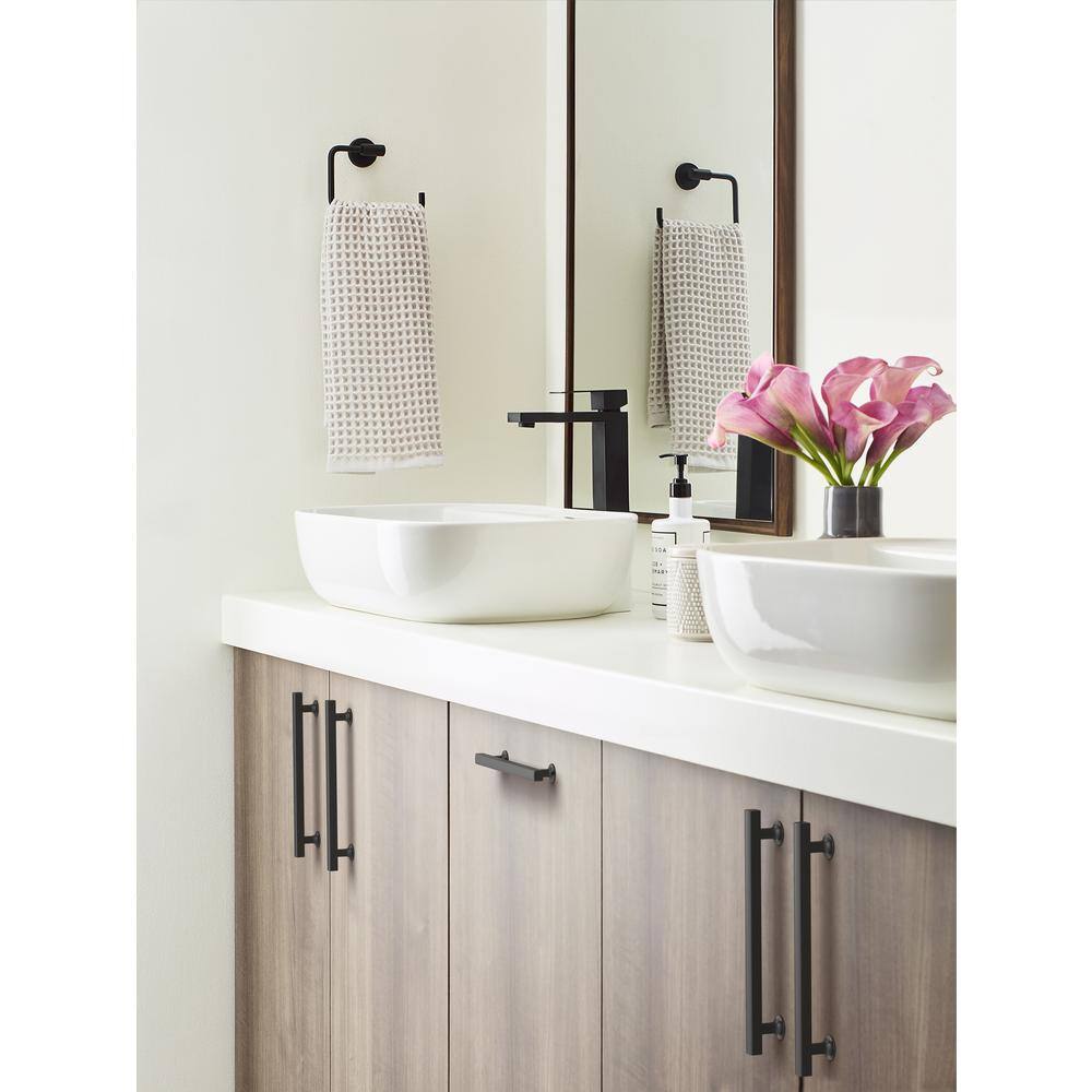 Matte Black 7-9/16 Inch Modern Cabinet Pull with Mounting Hardware