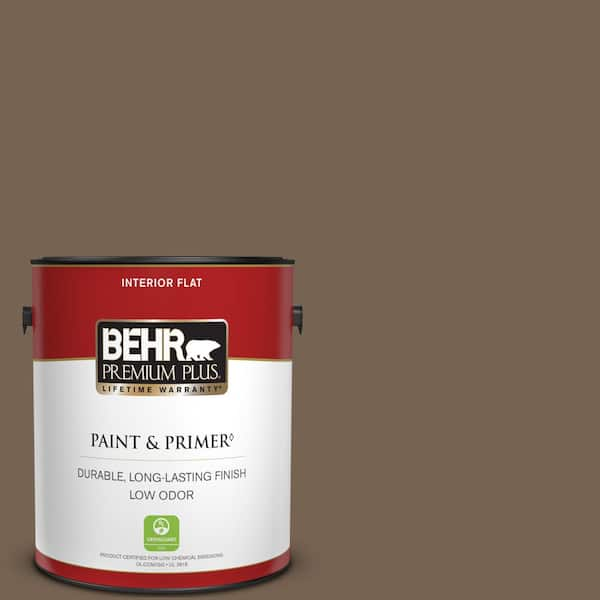 BEHR PREMIUM PLUS 1 gal. Home Decorators Collection #HDC-SM14-4 Tan Bark Trail Flat Low Odor Interior Paint & Primer