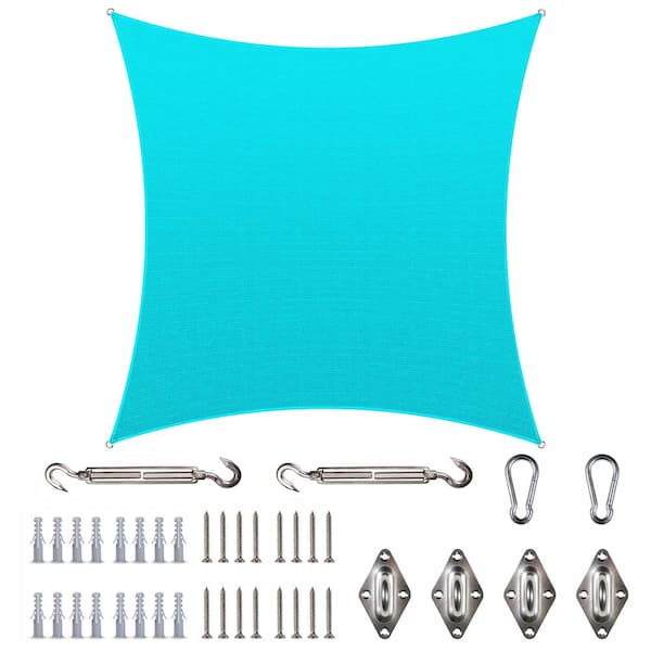 COLOURTREE 14 ft. x 14 ft. 190 GSM Turquoise Square Sun Shade Sail with Square Kit
