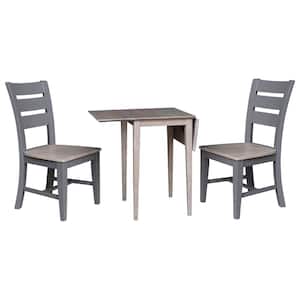 Washed Gray Taupe Small Dual Drop Leaf Table with 2-Side Chairs 9 (Set of 3/Pieces)