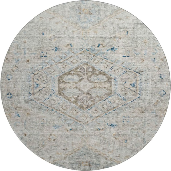 Mayfield Premium Machine Washable Abstract AMF2357 Linen 8 ft. x 8 ft. Round Rug