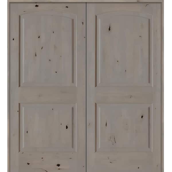 Krosswood Doors 72 in. x 80 in. Knotty Alder 2-Panel Universal/Reversible Grey Stain Wood Double Prehung Interior Door