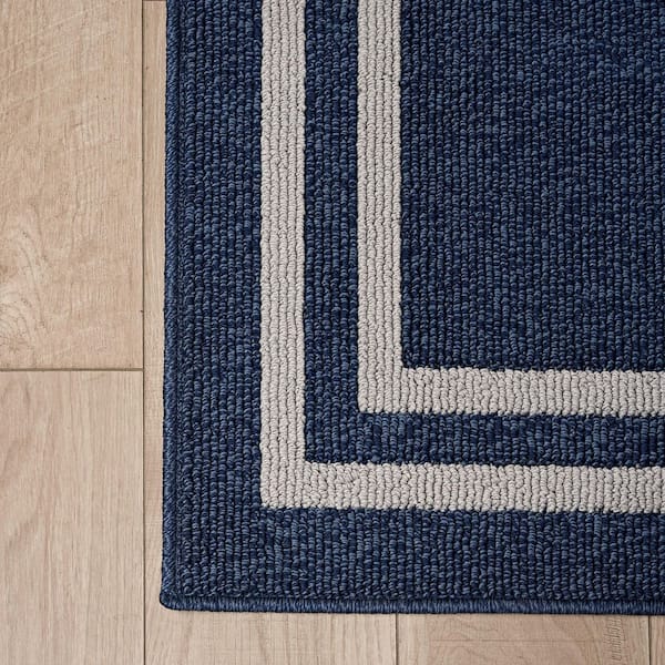 Washable Skid Resistant Denim Twist/Light Grey  2.2 ft. x 8 ft. All Loop Tufted Area Rug