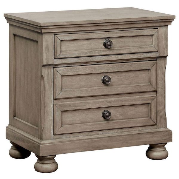 Benjara Gray 3-Drawer 28.75 in. Wooden Nightstand