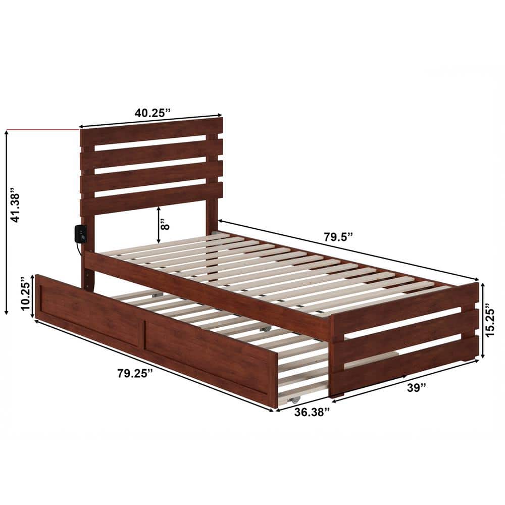 Oxford Twin Platform Bed with USB Charger and Drawer in Walnut