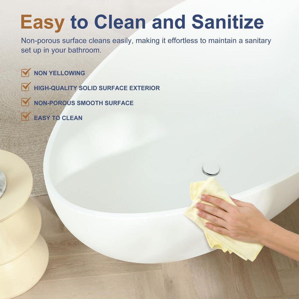 SJ STAR&JANE 5-63-B 63'' x 38'' Freestanding Soaking Solid Surface Bathtub