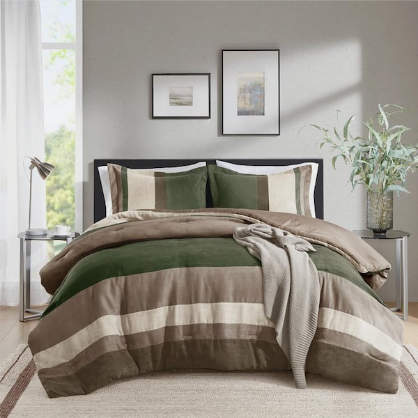 510 Design Boulder Stripe 3-Piece Green Microfiber King/Cal King Comforter Set