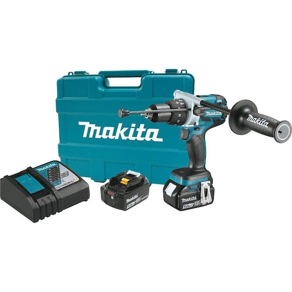 Makita 18V LXT Lithium-Ion 1/2 in. Brushless Cordless Hammer Drill Kit with (2) Batteries (5.0 Ah), Charger and Hard Case