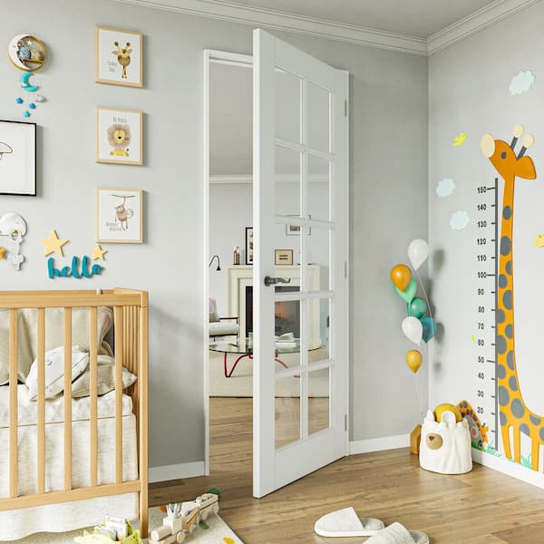 32 in. x 80 in. 10 Lite Clear Glass White Solid Core MDF Primed Standard Interior Door Slab