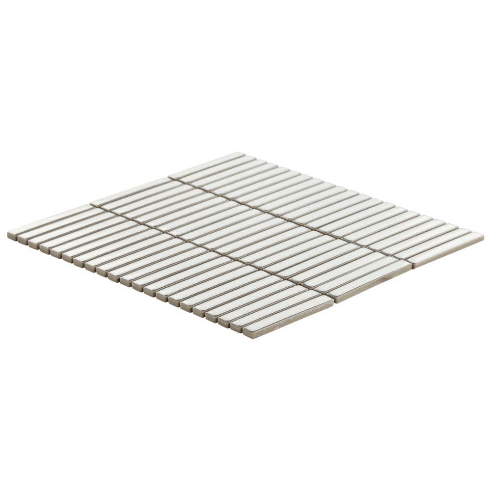 Snow White Glossy Porcelain Stacked Mosaic Tile 11.19 x 11.9 Inch