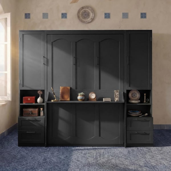 Harper & Bright Designs Black Oak Veneer Wood Frame Queen Size