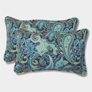 Paisley Blue/Green Pretty Rectangular Outdoor Lumbar Pillow 2-Pack