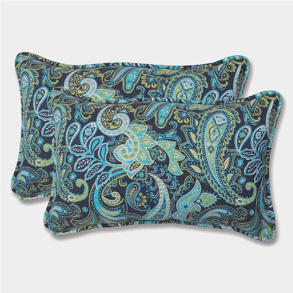 Pillow Perfect Paisley Blue/Green Pretty Rectangular Outdoor Lumbar Pillow 2-Pack
