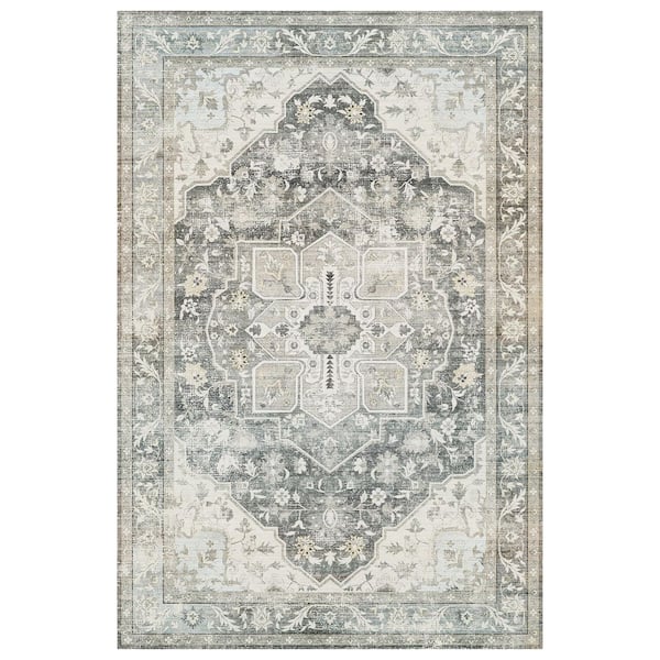 Charcoal Mist Gray 9 ft. x 12 ft. Antique Non Skid Indoor Area Rug