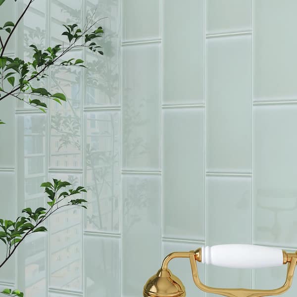 Crystile Soft White 4 in. X 12 in. Glossy Glass Subway Tile (10 sq. ft./Case)