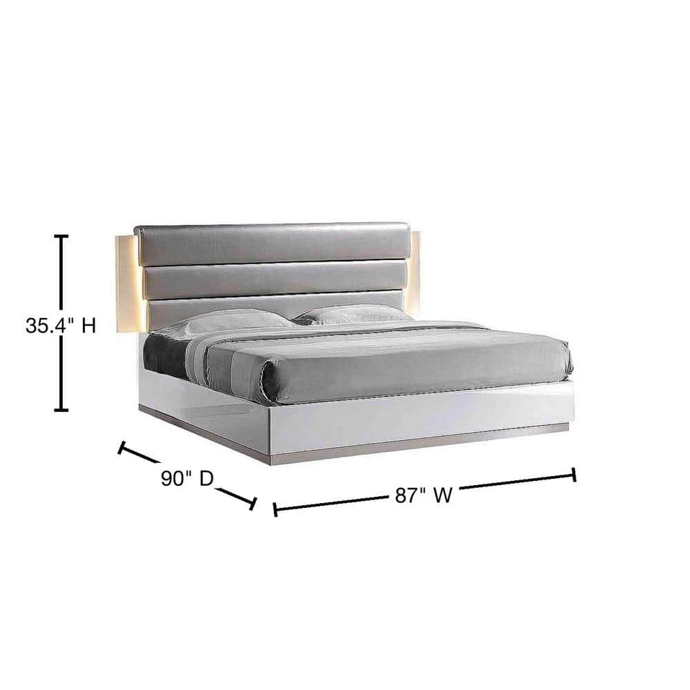 Florence King White and Gray Upholstered Wood Platform Bed