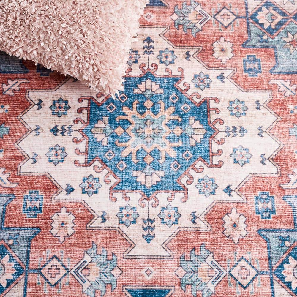 Arizona Blue Rust Washable Synthetic Area Rug 3' x 5'