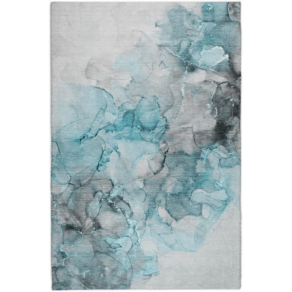 Dream Shag Premium Machine Washable Abstract ADS520 Teal 9 ft. x 12 ft. Area Rug