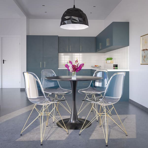 Cresco Modern Plastic Molded Dining Side Chair with Eiffel Gold Legs Clear (Set of 4)