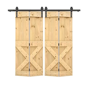 40 in. x 84 in. Mini X Series Solid Core Unfinished DIY Wood Double Bi-Fold Barn Doors with Sliding Hardware Kit